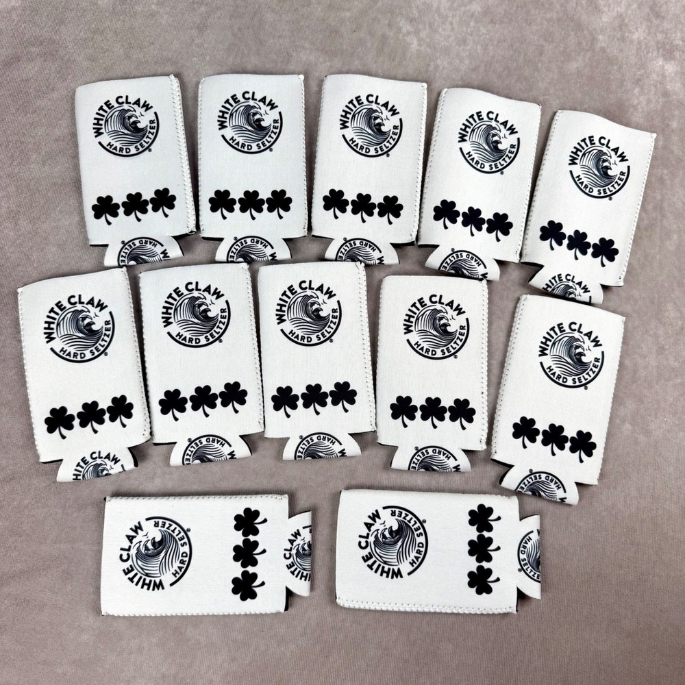 White Claw Hard Seltzer Slim Can Koozie Set of 12 Shamrocks White Black